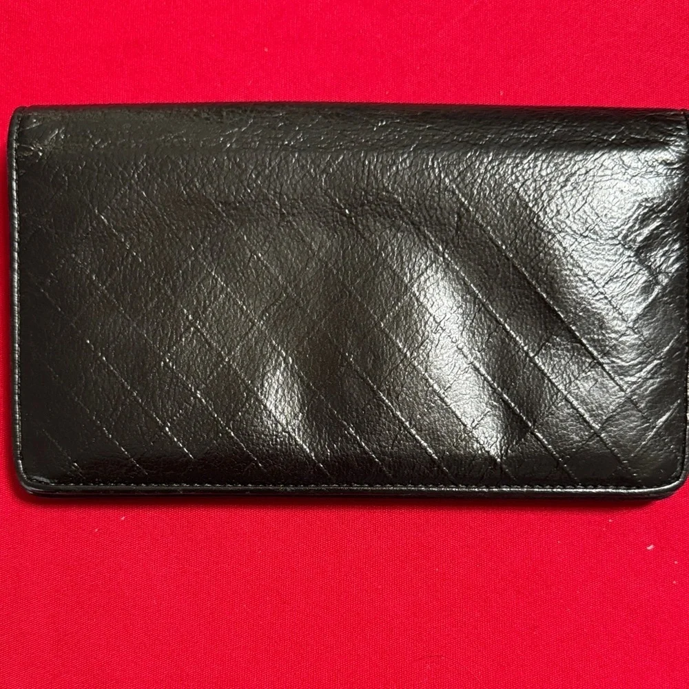 CHANEL Black Leather Wallet with Silver Logo